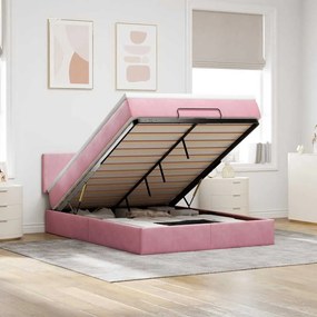 vidaXL Estrutura de cama otomana com colchão 140x190 cm veludo rosa