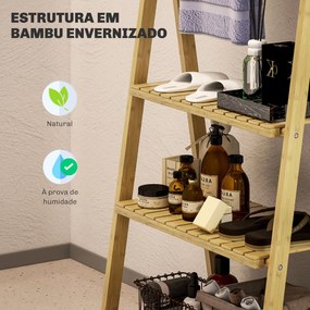 Estante Casa de Banho de Bambu com 3 Prateleiras Estante de Armazename