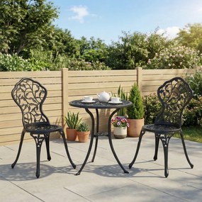 Conjunto de bistro de 3 peças com 2 cadeiras e 1 mesa redonda de estilo antigo, para jardim, terraço ou varanda, preto FR