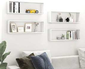vidaXL Estantes parede cúbicas 4 pcs contr. 80x15x26,5cm branco brilh.