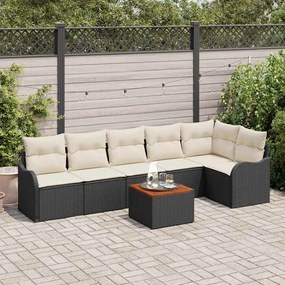 vidaXL Conjunto de Sofá de Jardim de 7 Peças com Almofadas em Rattan Preto e Acácia