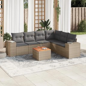 vidaXL 7 pcs conjunto de sofás p/ jardim com almofadões vime PE bege