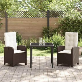 Conjunto de Jantar de Jardim de 3 Peças com Almofadas - Rattan Poliést