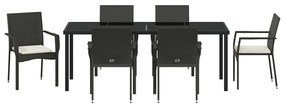 Conjunto de Jantar para Jardim 7 pcs Preto 200 x 80 x 73 cm