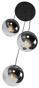 Candeeiro suspenso Art Deco preto vidro fumê 3-luzes - PALLON Art Deco