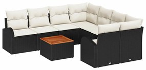 Conjunto de Sofá de Jardim 9 Peças da com Almofadas Pretas em Rattan S