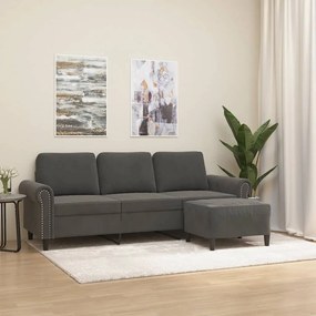 vidaXL Sofá de 3 lugares com apoio de pés 180 cm veludo cinza-escuro