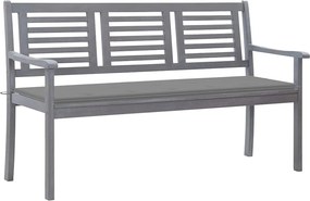 vidaXL Banco de jardim 3 lugares c/ almofadão 150 cm eucalipto cinza
