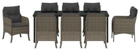 Conjunto de Jantar de Jardim de 9 Peças com Almofadas Cinza Vime Sinté