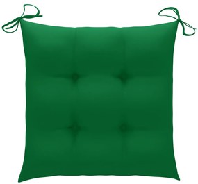 Cadeiras de jardim c/ almofadões verdes 4 pcs teca maciça