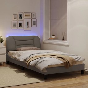 Estrutura cama c/ luzes LED 100x200 cm tecido cinza acastanhado