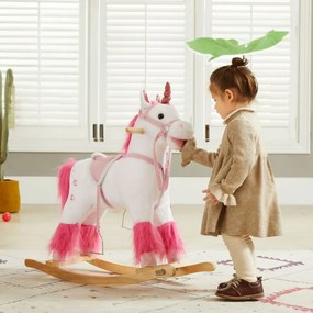 Balanço Unicórnio com função sonora 75 x 29 x 75 cm Branco + Rosa