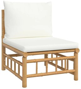 3 pcs conjunto lounge de jardim bambu c/ almofadões branco nata