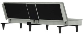 Sofá-cama com suportes para copos veludo cinzento-claro