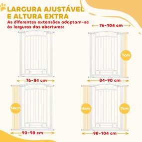 Barreira de Segurança para Cães com Largura Ajustável 76-104 cm  2 Extensões para Escadas e Portas 76-104x104 cm Branco