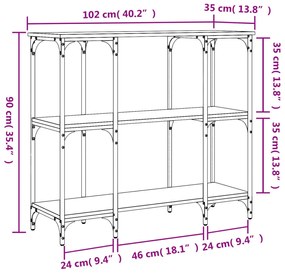 Mesa consola 102x35x90 cm derivados de madeira carvalho fumado