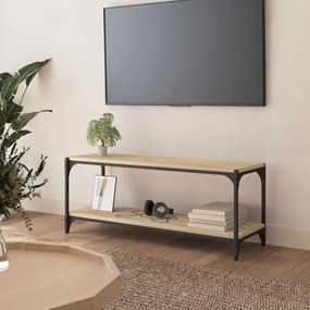 vidaXL Móvel TV 100x33x41 cm derivados madeira/aço cor carvalho sonoma