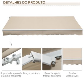 Toldo Manual Retrátil 350x250 cm Toldo para Varanda com Manivela de Me