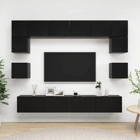 vidaXL 8 pcs conjunto de móveis de TV derivados de madeira preto