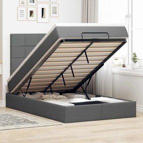 Estrutura cama otomana colchão 120x200cm tecido cinzento escuro