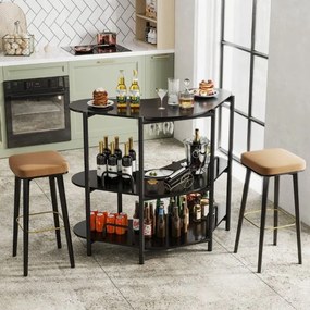 Mesa de Bar com Suportes para Copos e Estantes Bar Industrial com Estrutura Metálica 120 x 66 x 102 cm Preta