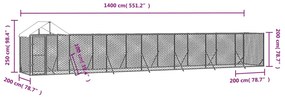 Canil de exterior com teto 14x2x2,5 m aço galvanizado prateado