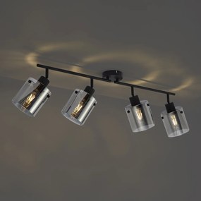 Foco de teto de design preto com vidro fumê 4 luzes - Domo Moderno