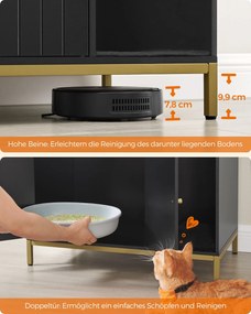 Móvel para caixa areia Gatos com tapete para arranhar 80 x 50 x 55 cm preto-dourado