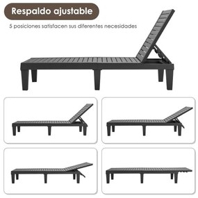 Espreguiçadeira de jardim para exterior com encosto ajustável em 5 posições para varanda Praia Piscina 190 x 57,5 x 29 cm Preta