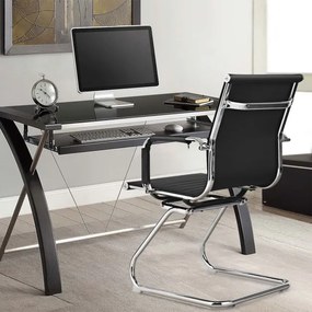 Conjunto de 2 cadeiras de escritório de conferência e receção moderna e para convidados em couro PU Encosto médio 54 x 63 x 92 cm Preto