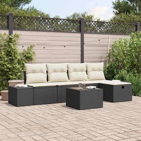 vidaXL Conjunto de Sofá de Jardim de 6 Peças com Almofadas Preto Vime PE