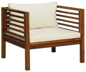 5 pcs conjunto lounge jardim c/ almofadões creme acácia maciça