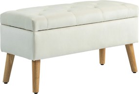 HOMCOM Pufe de Arrumação em Veludo com Tampa e Pés de Madeira para Sala, Quarto ou Entrada, 80x35x42 cm, Creme | Aosom Portugal