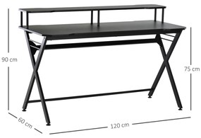 Mesa gaming para jogos secretária com suporte para monitor e fones de ouvido 140x60x90 cm Preto