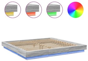 Estrutura de cama c/ luzes LED derivados madeira cinza sonoma