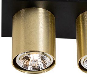 Spot de teto moderno preto com 2 luzes dourado - Tubo Moderno
