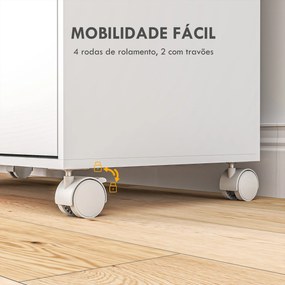 Móvel de Engomar de Madeira com Rodas Barra para Pendurar Roupa Prateleira Aberta e Tábua Dobrável 107x42,5x99 cm Branco