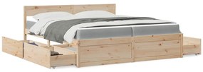 Cama com gavetas e colchão 200x200 cm madeira de pinho maciça