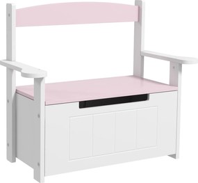 Baú de Brinquedos Infantil Banco de Armazenamento para Crianças com Encosto e Tampa Amortecida 68,5x34x58 cm Rosa e Branco