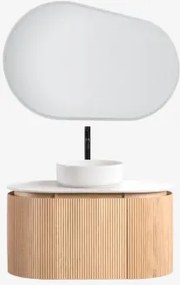 Conjunto De Móvel De Casa De Banho Suspenso 90x50 Cm Em Madeira Carsone Madeira Natural & Sem Unidade Auxiliar & Cerâmica Redonda Branca - Sklum