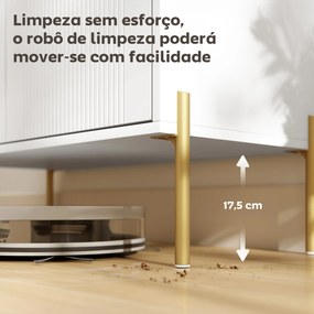 Aparador Moderno de 2 Portas Prateleiras Ajustáveis Bancada com Efeito Mármore e Pés de Aço 80x39,1x76 cm Branco
