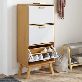 vidaXL Sapateira OLDEN 55x35x120 cm pinho maciço branco/castanho