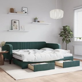 Sofá-cama c/ gavetão e gavetas 100x200 cm veludo verde-escuro