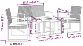 5 pcs conjunto jantar p/ jardim c/ almofadões vime PP castanho