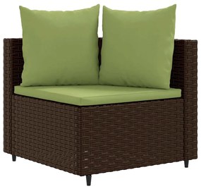 4 pcs conjunto sofás de jardim c/ almofadões vime PE castanho