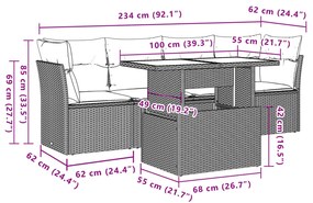 5 pcs conjunto sofás p/ jardim c/ almofadões vime PE castanho