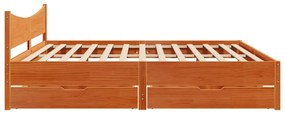 Estrutura cama c/ gavetas 200x200 cm pinho maciço castanho-mel