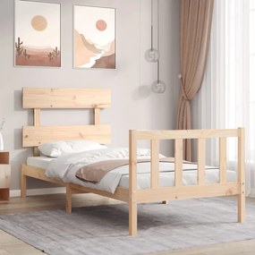 3193256 vidaXL Estrutura de cama com cabeceira 90x200 cm madeira maciça