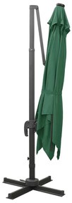 Guarda-sol jardim cantilever c/ poste e luzes LED 300 cm verde
