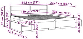 Estrutura de cama c/ gavetas 180x200 cm pinho castanho cera